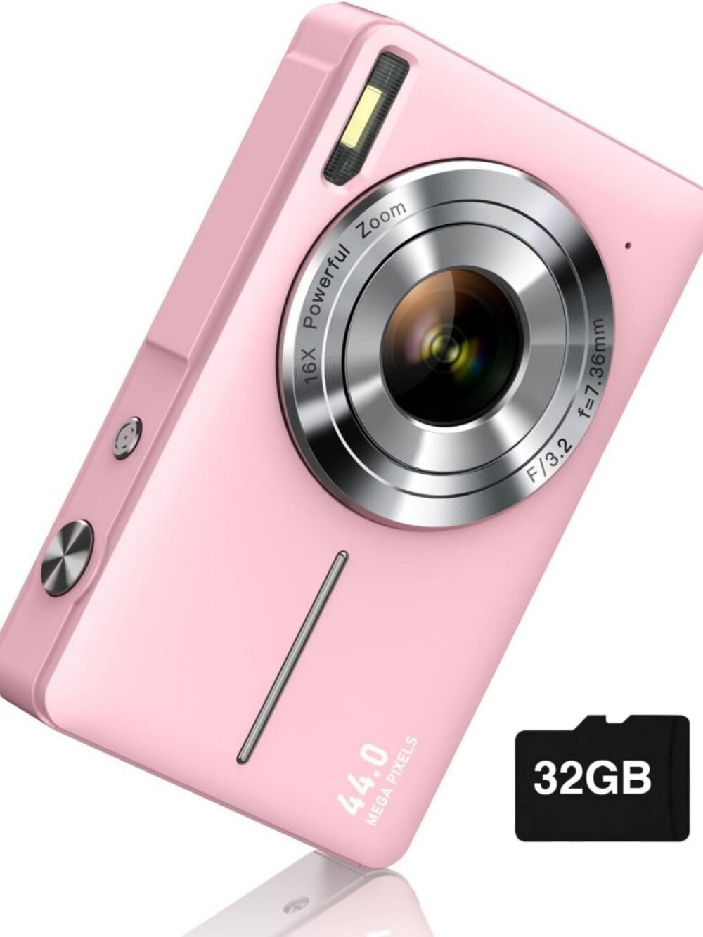 FHD 1080P Digital Camera for Kids, 16X Zoom, 32GB Card, Pink, Easy to Use